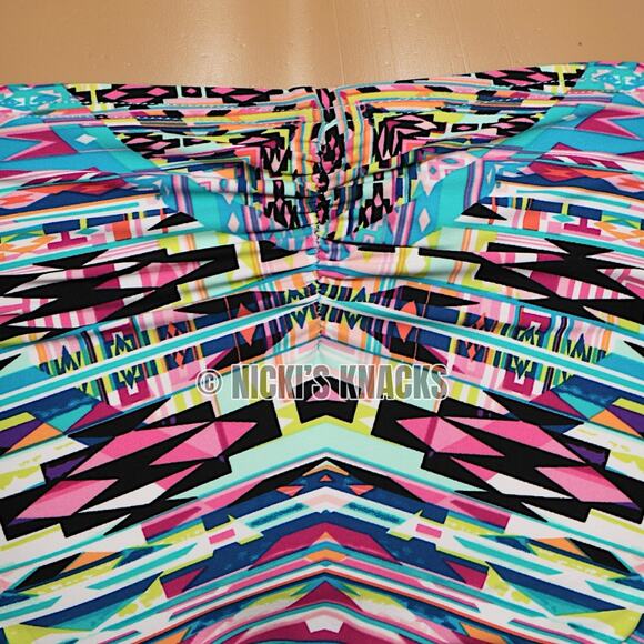 Kenneth Cole Bikini Bottom Tribal Print Shirred Hipster Sash Tab Swimwear Size M - Picture 7 of 11